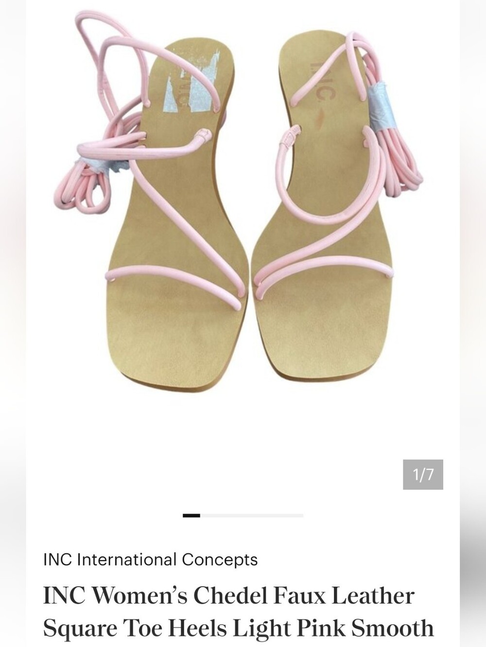 INC International Concepts Pink Strappy Lace-Up Sandals - Picture 1 of 6